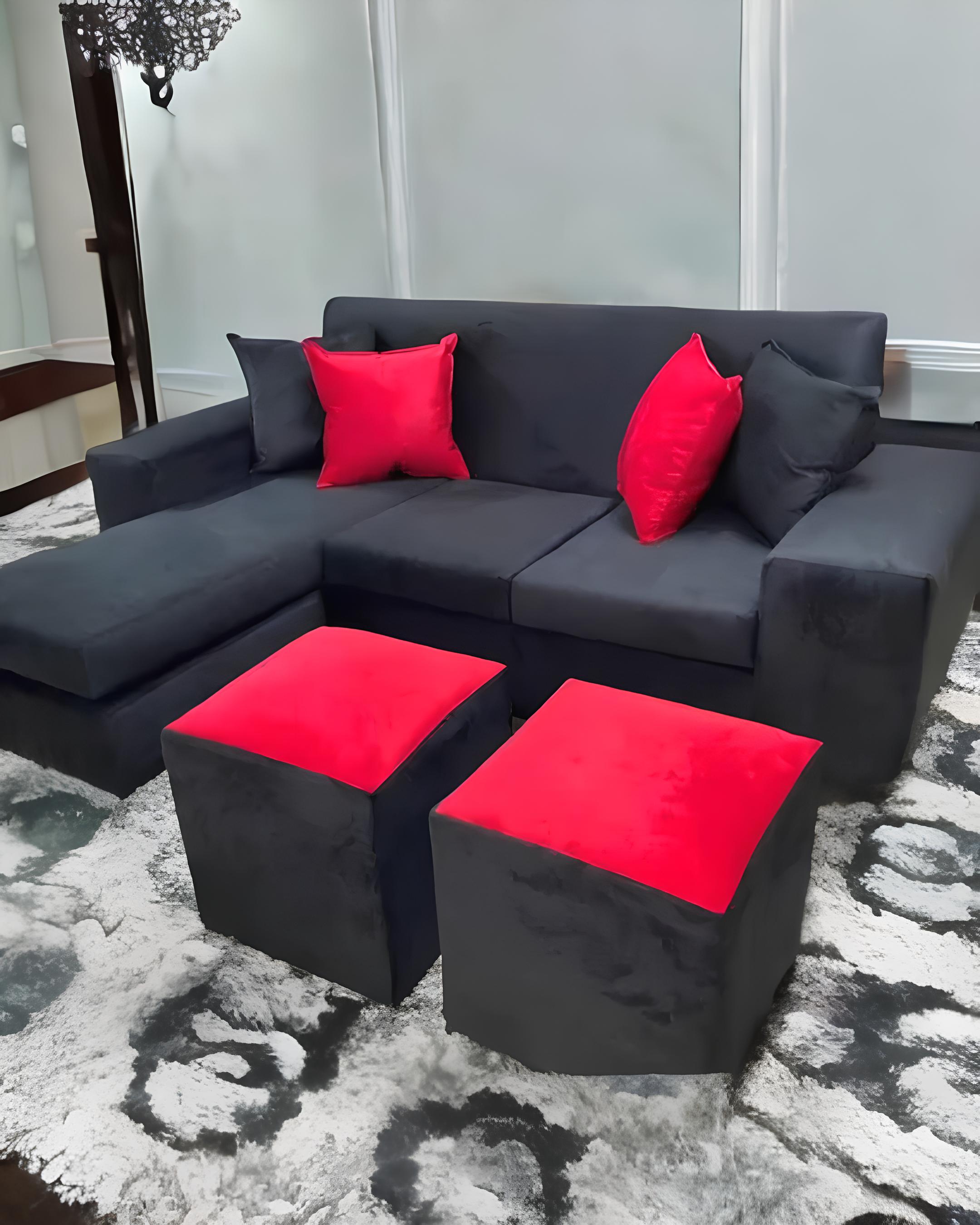 Sofá Tipo L color Negro con Rojo